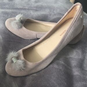 Hush Puppies Gray Suede Flats with Pom-Pom